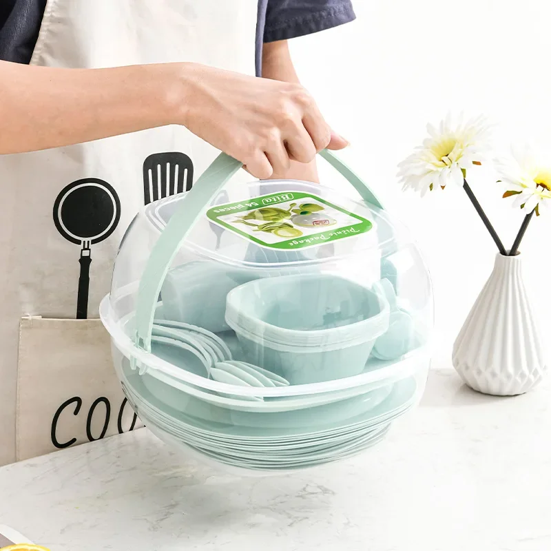 Camping Cooking Dining Set - 휴대용 야외용 플라스틱 식기 세트 54개,