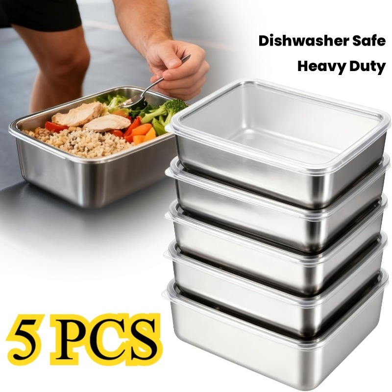 Camping Cooking Organizer - 5개 스테인리스 스틸 도시락 세트, 누수