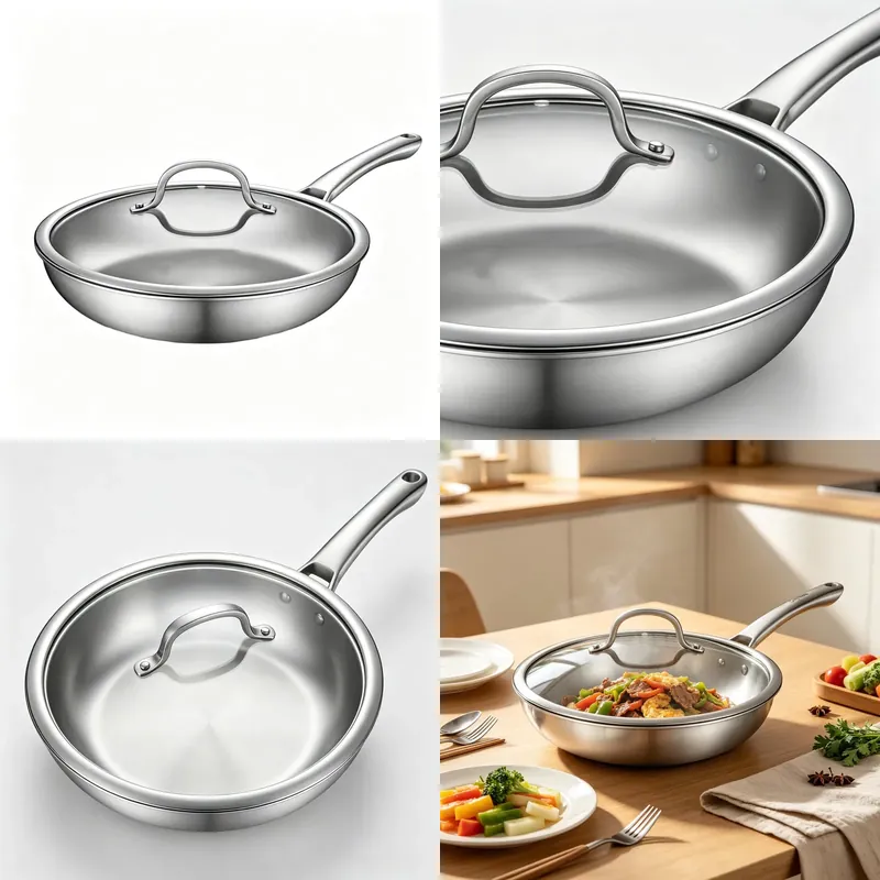 Quality Camping Cooking Set - 열판에 놓아도 괜찮은 3중 스테인리스 프라이팬,